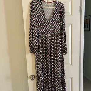 Boden Navy blue and White Long Sleeve Jersey Dress